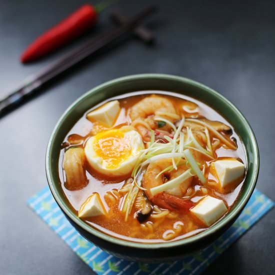 Spicy Tofu and Prawn Ramen