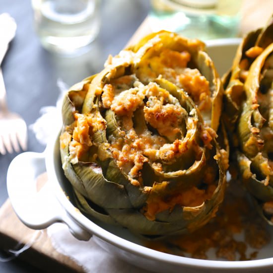 Buffalo Chicken Stuffed Artichokes