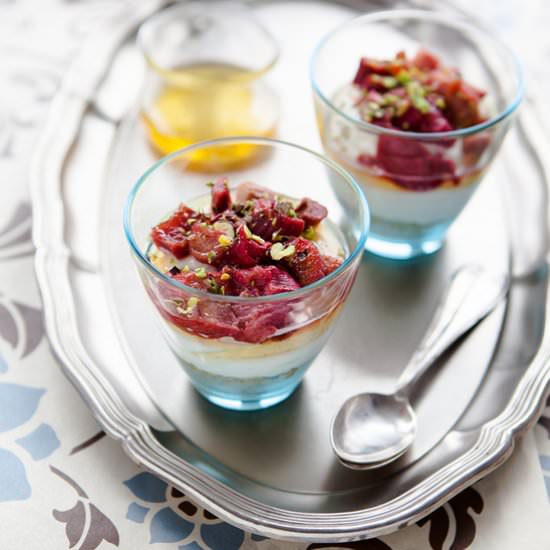 Rhubarb Chevre Cheesecake Desserts