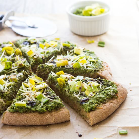 Mustard Green & Pea Pesto Pizza