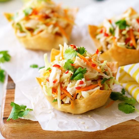 Thai Chicken Salad Wonton Cups