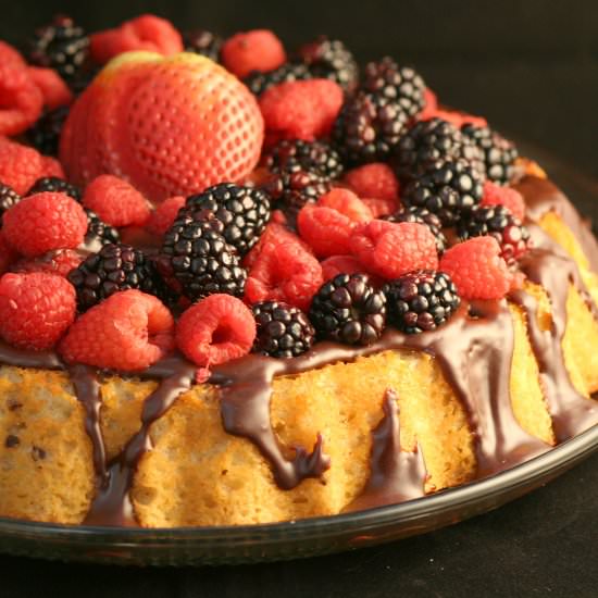 Yogurt Cake with Ganache & Berries