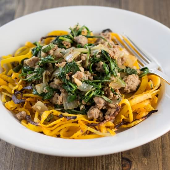 Sausage over Butternut Squash Noodles