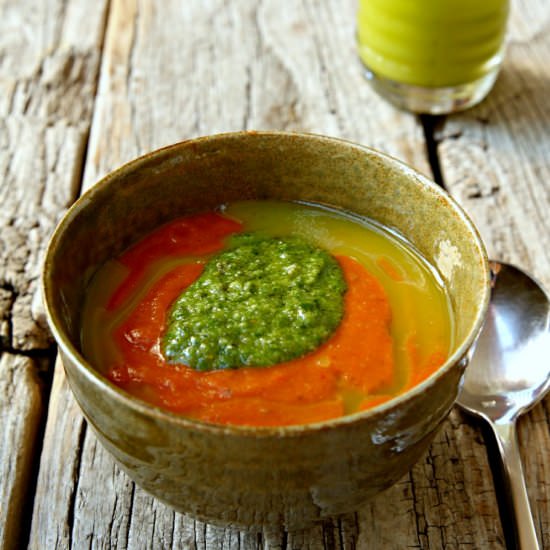 Lush Tomato Soup with Basil Pesto