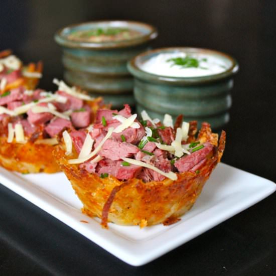 Corned Beef & Cheddar Potato Nests