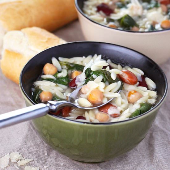 Spinach, Orzo and Bean Soup