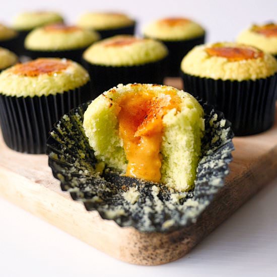 Torched Pandan Salted Egg Cupcakes