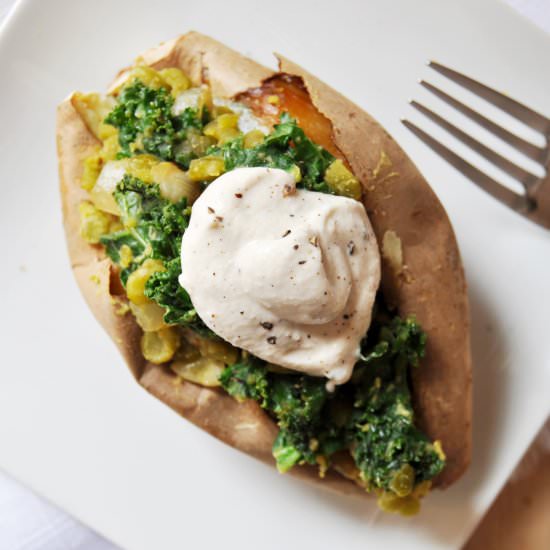 Lentil Kale Stuffed Sweet Potato