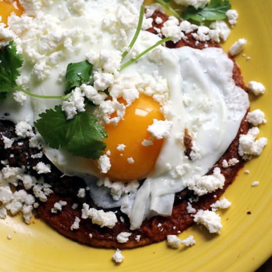 Huevos rancheros with salsa roja