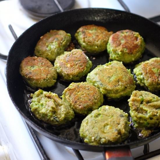 Pea, quinoa and feta fritters