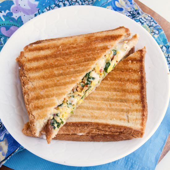 Spinach scrambled egg sandwich