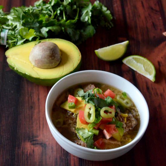 Crockpot Carnitas Burrito Bowl Soup