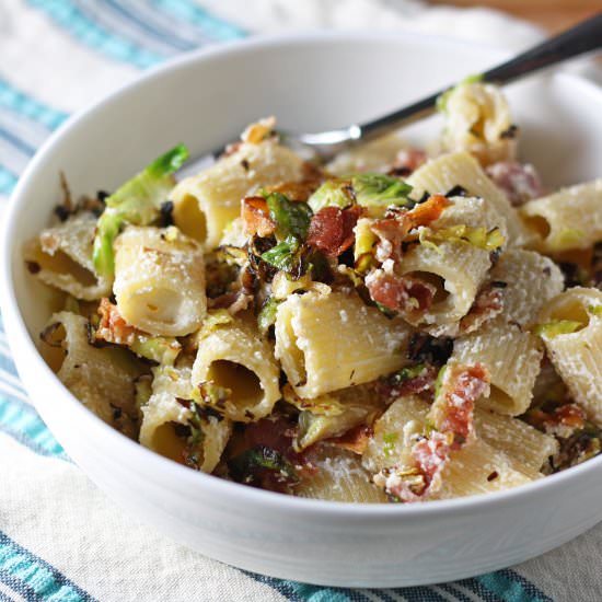 Pasta w/ bacon, brussels, & ricotta