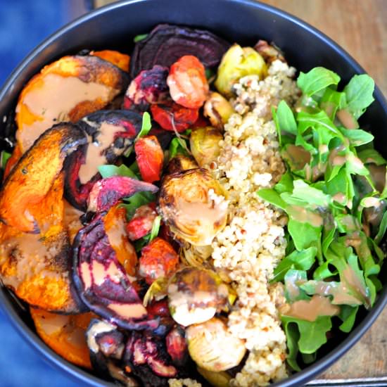 Roasted Veggie Tahini Quinoa Bowl