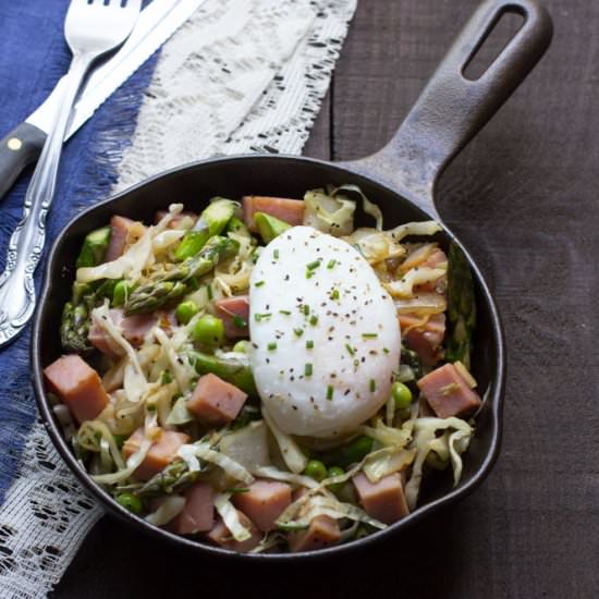 Spring Vegetables with Ham and Eggs