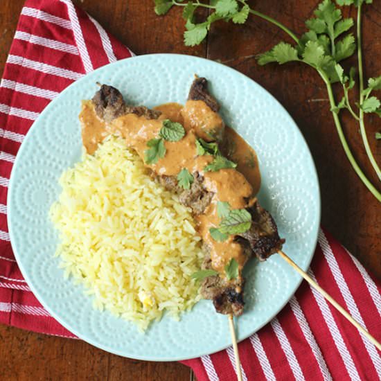 Beef Satay w/ Curried Cashew Sauce