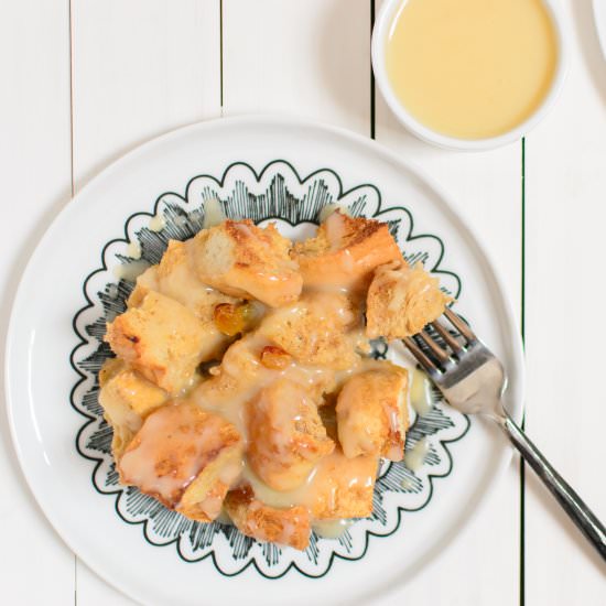 Bread Pudding w/ Warm Vanilla Sauce
