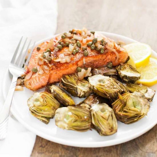 Salmon with Capers and Artichokes