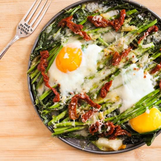 Baked Egg over Asparagus