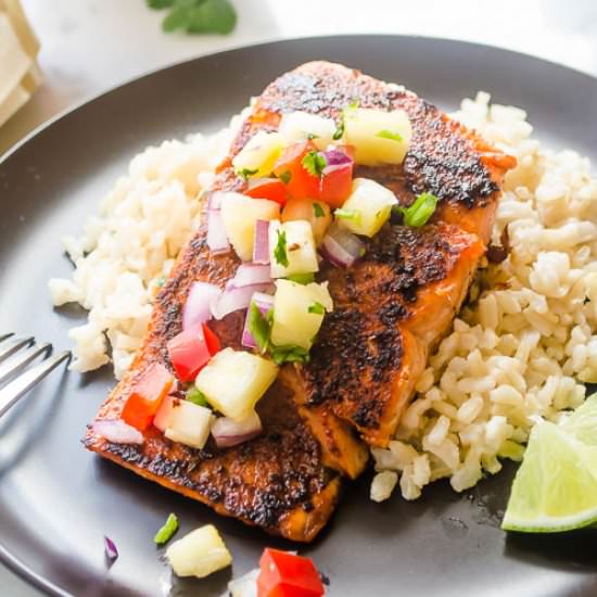 Blackened Salmon w/Pineapple Salsa