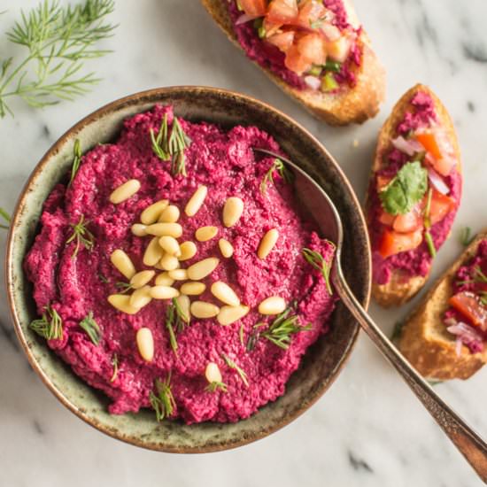 Red Beet Hummus Bruschetta