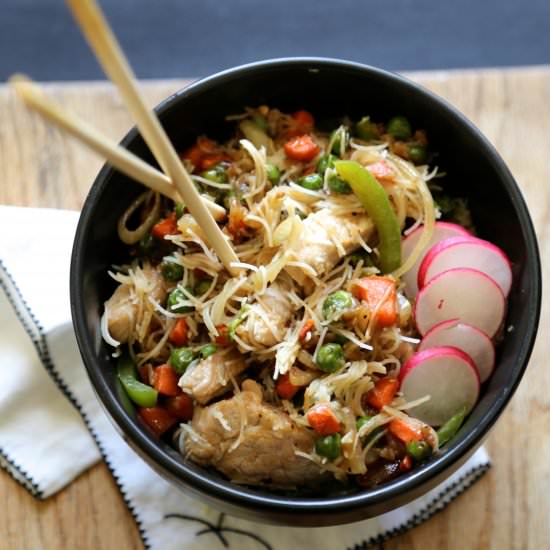 Orange Sesame Pork Noodle Bowl