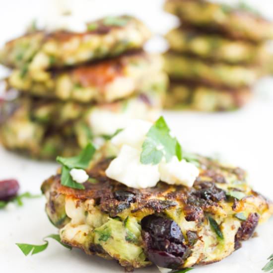 Zucchini Feta Cranberry Fritters