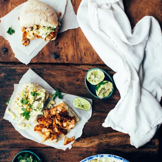 Blackened Fish Sandwiches with Corn
