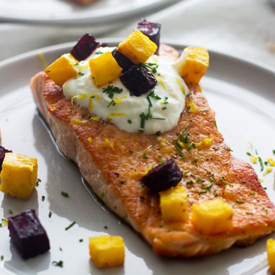 Crispy Salmon with Beets
