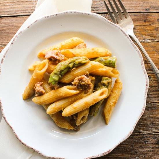 Penne with Sausage and Asparagus