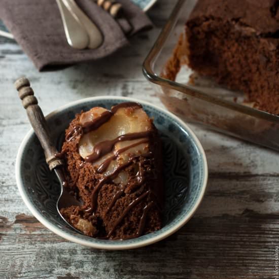 Chocolate Cake with Pears and Sauce