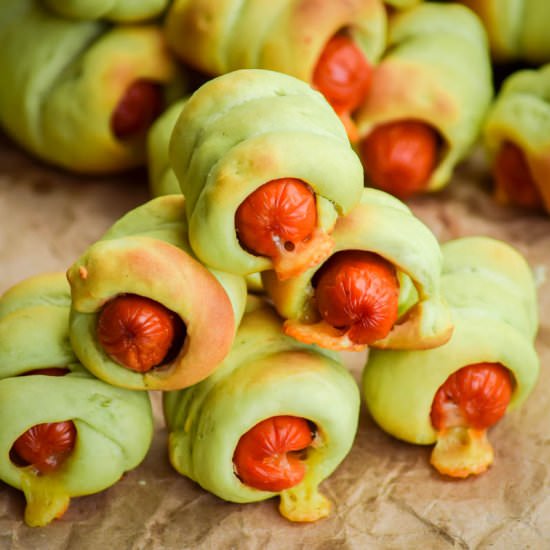 Mini Wasabi Pretzel Dogs with Cheddar