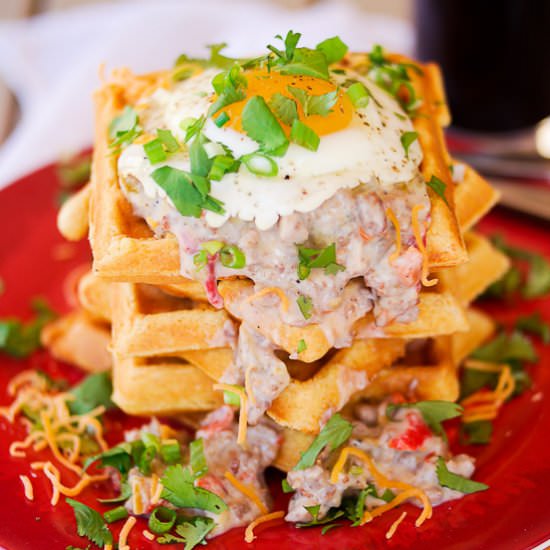 Waffles With Green Chile Gravy