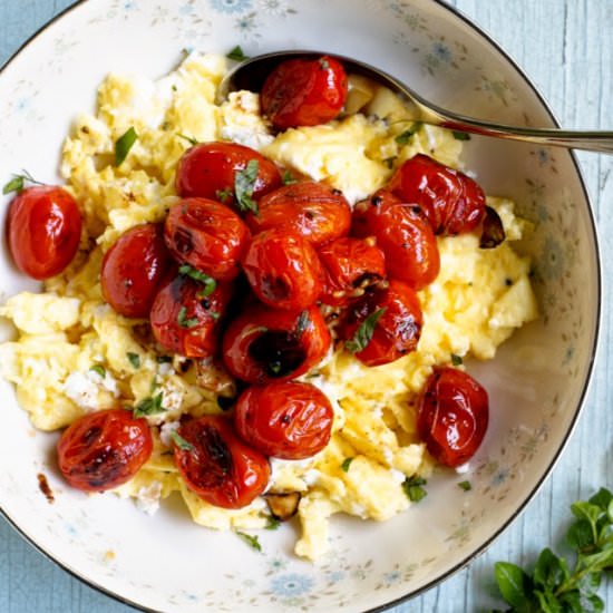 Goat Cheese Eggs & Blistered Tomato