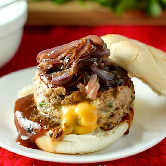 Cheddar Stuffed BBQ Turkey Burgers