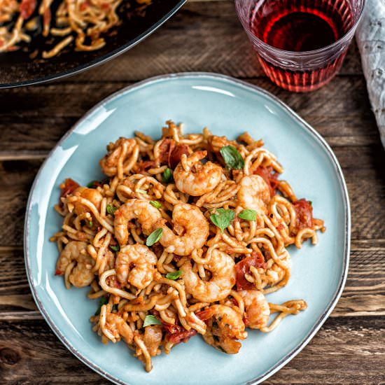 Five minute chilli prawn noodles