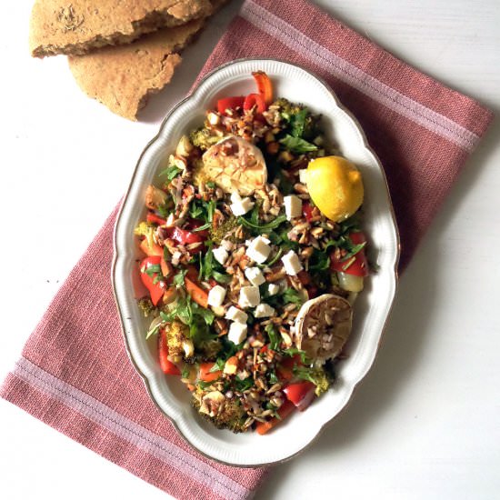 Baked Veggies with Almond Dressing