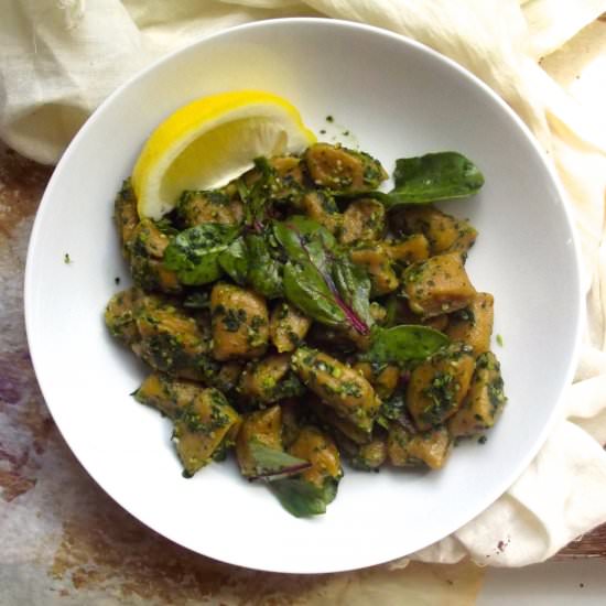 Sweet Potato Gnocchi With Kale Pesto