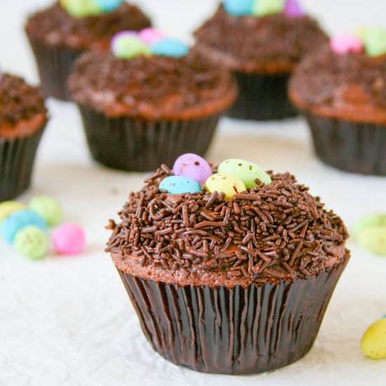 Chocolate Easter nest cupcakes