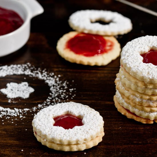 Strawberry Cardamom Linzer Cookies
