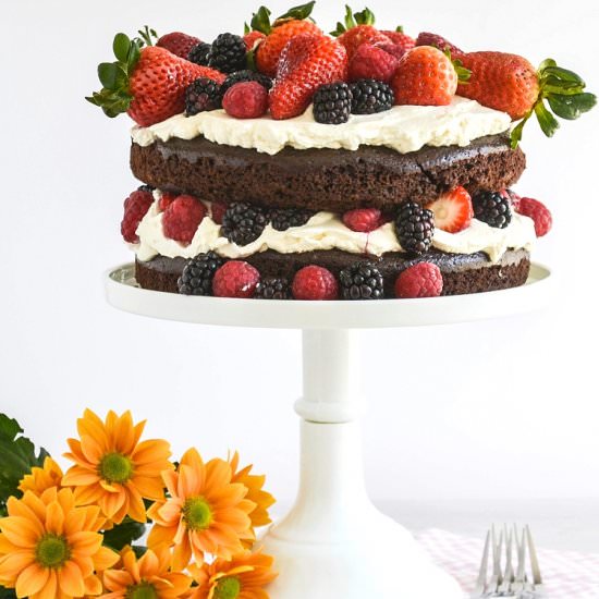 Chocolate Cake with Cream & Berries
