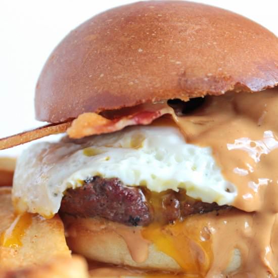 Peanut Butter, Egg and Bacon Burger