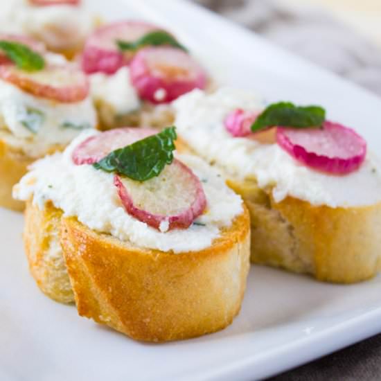Roasted Radish Ricotta Crostini