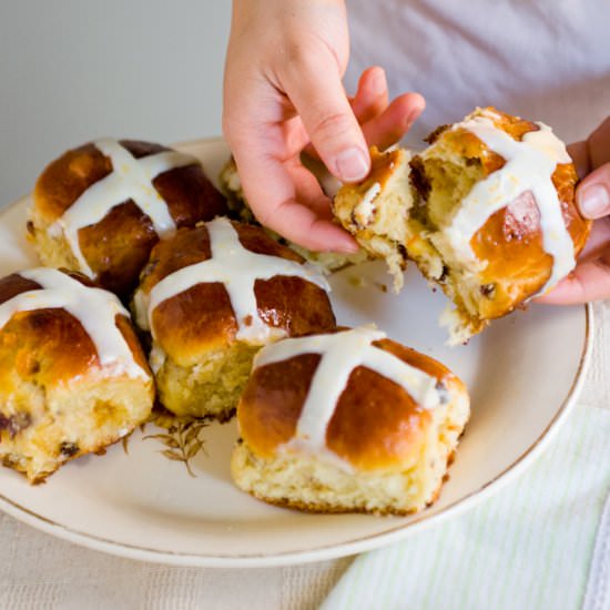 Honey Glazed Brioche Hot Cross Buns