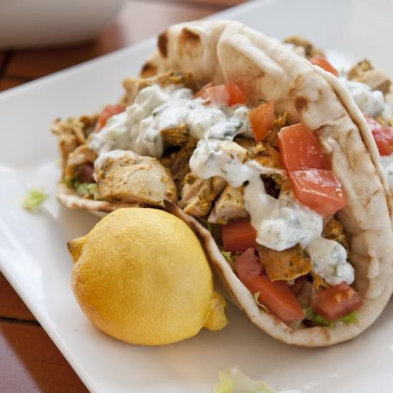 Harissa Chicken Pitas with Tatziki