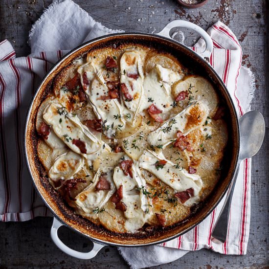 Potato bake with bacon and brie