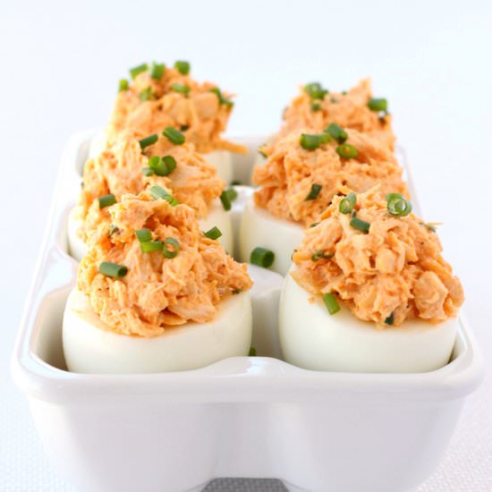 Buffalo Chicken Stuffed Eggs