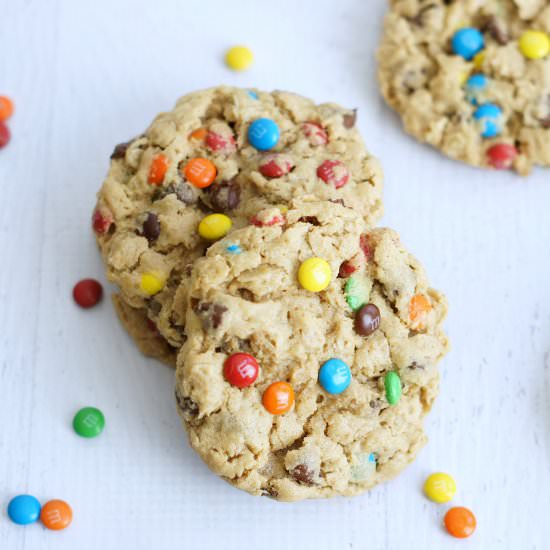 M&M Chocolate Chip Monster Cookies