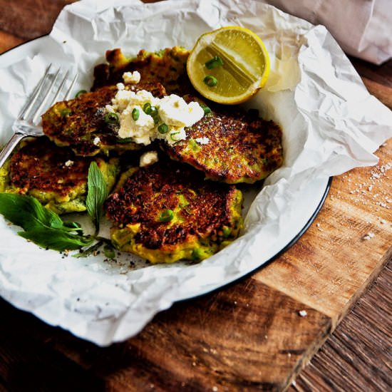 Curried Pea, Corn & Feta Fritters