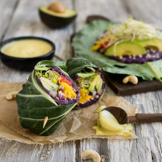 Collard Wraps with Honey Mustard